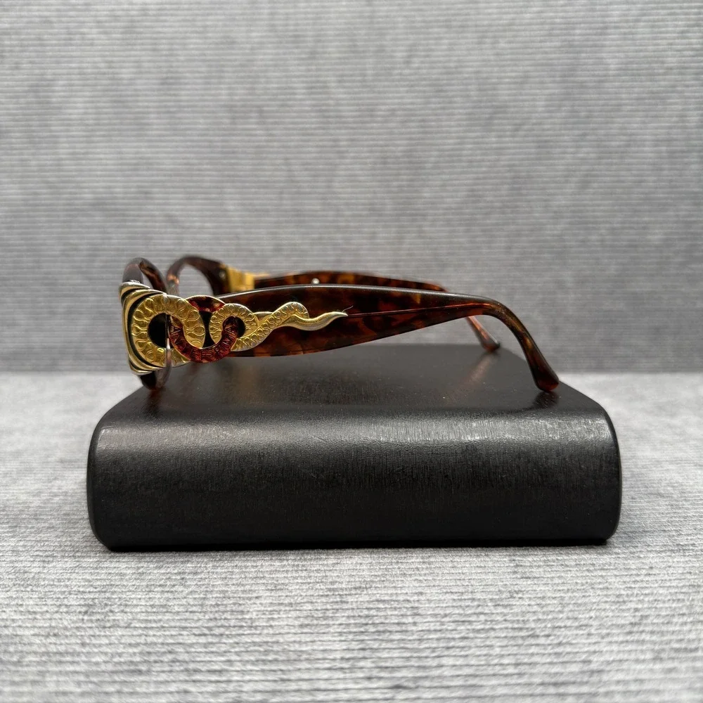 Vintage Tortoise Shell Snake Temple Y2K Eyeglasses Gold Serpent‎  Oval Frames